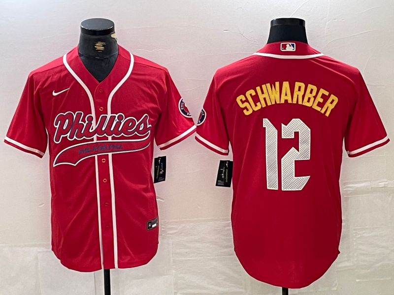 Men Philadelphia Phillies #12 Schwarber Red Jointly 2024 Nike MLB Jersey style 1->philadelphia phillies->MLB Jersey